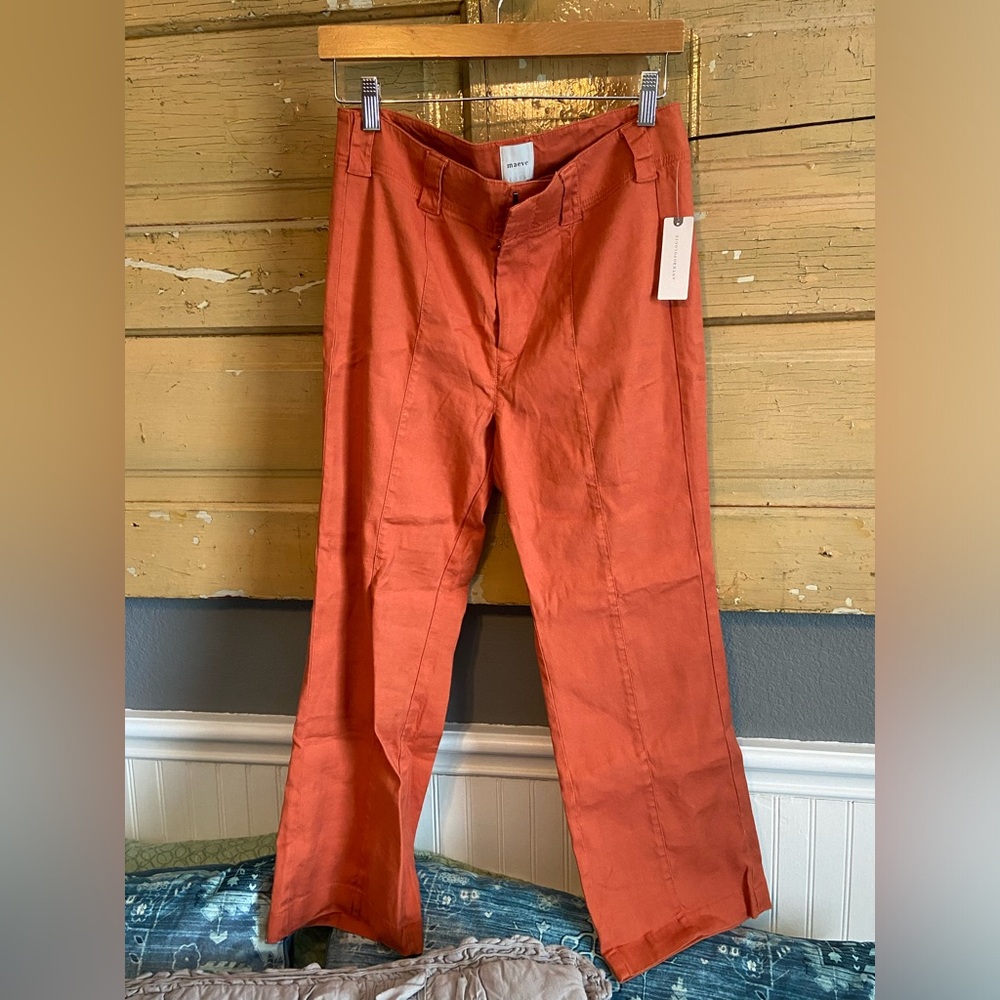 Anthropologie Rust Colored Linen Crop Pants
